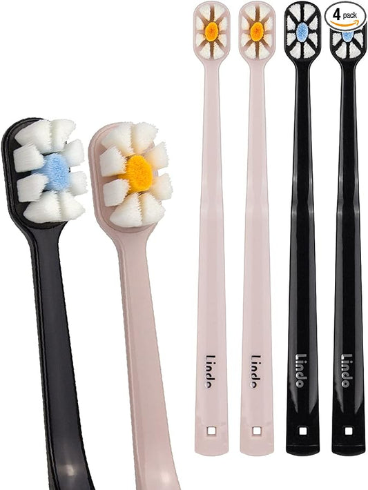 Lindo Polishing Toothbrush - for Sensitive Gums and Teeth, 12000+ Ultra Fine Bristles, Soft and Gentle, Deep Clean, Pack of 4 (Blue, Gray, Beige, Black) (Original Black, Beige, 4 Pack)