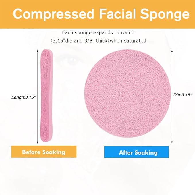 Compressed Facial Sponge,Reusable Makeup Blender 60 Count,Soft Round Wash Sponges for Estheticians Makeup Removal,Face Cleansing Exfoliating Compress Spa Pads for Women,Pink