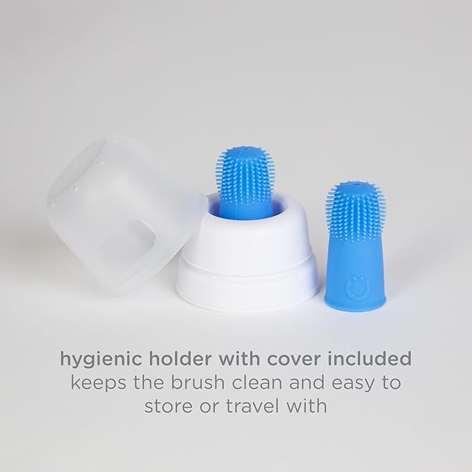 Ubbi Baby Silicone Finger Toothbrush with Storage Case, Food-Grade Platinum Silicone, Oral Care for Infants and Babies, 2 Pack, Polaris Blue