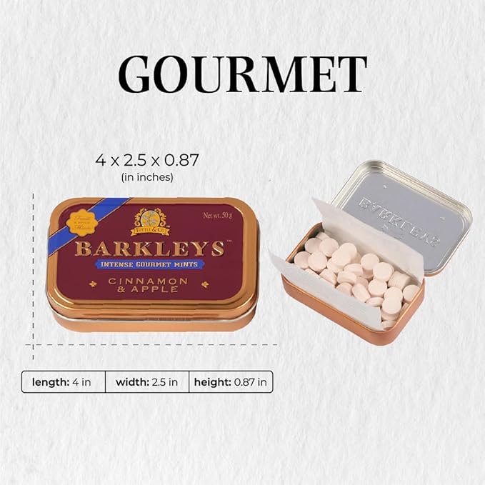 Barkleys Gourmet Cinnamon & Apple Breath Mints - For Party, After Dinner, Wedding, Every Day Use-Vegan Cinnamon Mints In Reusable Travel Tins, 6 Pack - 50 Count Each