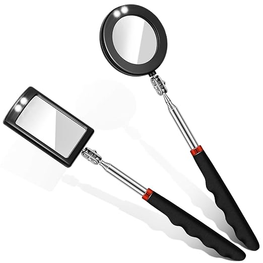 Tatuo 2 Pieces LED Mirror Inspection Telescoping Round Square Mirror Inspection Tool for Check The Condition of Vehicle, Observe The Eyelashes, Mouth and Other Small Parts