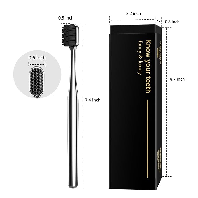 Z-VAPRESS Luxury Silver Manual Toothbrush Soft Bristles Better Gift Elegant Electroplated Design Perfect for Home, Hospitality or Travel Toothbrushes for Sensitive Teeth …