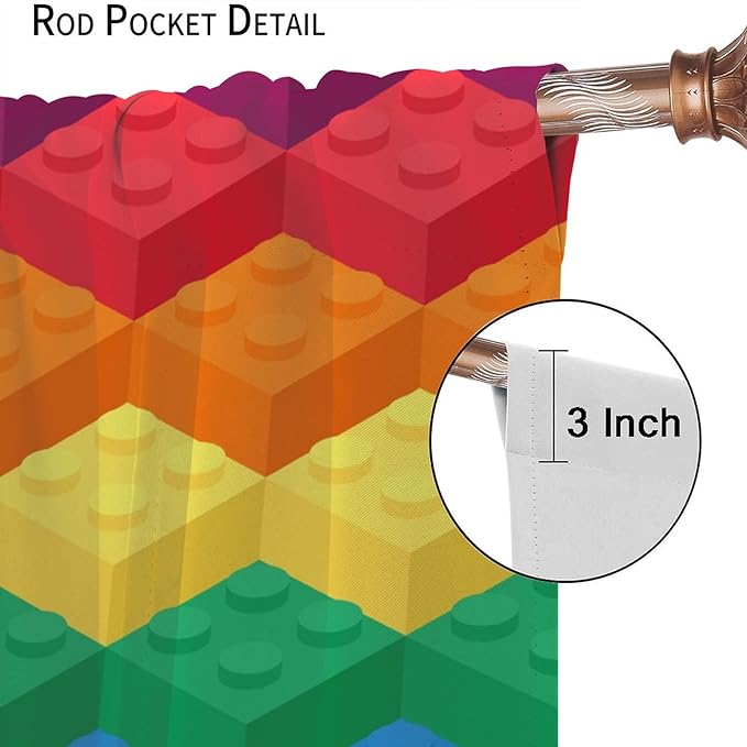 Colorful Building Blocks Cartoon Toy Printed Curtains, Bedroom, Living Room, Architecture, Curtains, Fun Brick 3D Design Curtains, Children's Living Room, Window Treatment Panels 2 Panels 52x84in