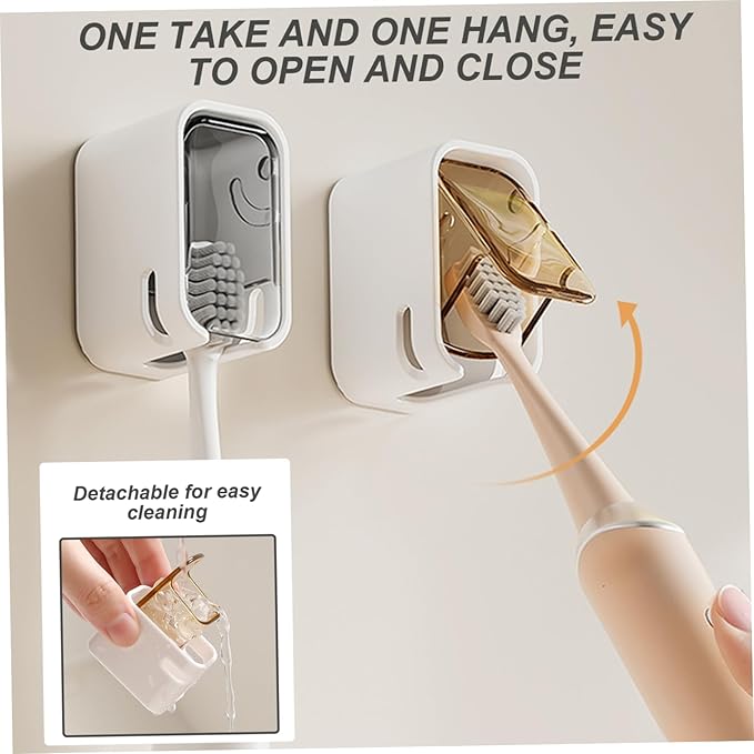 4 Pack Covered Toothbrush Holders, Adhesive Mount Wall Toothbrush Holder for Electric/Manual Toothbrushes, Grey
