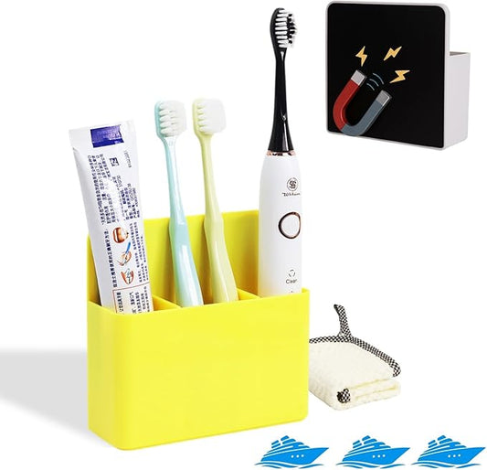 Cruise Essentials 2026 – Magnetic Toothbrush Holder for Cruise Ship Cabin, Wall-Mounted Cruise Bathroom Organizer, Travel Toothbrush Holder for Caribbean Cruise & Alaskan Cruise Must Haves (Yellow)