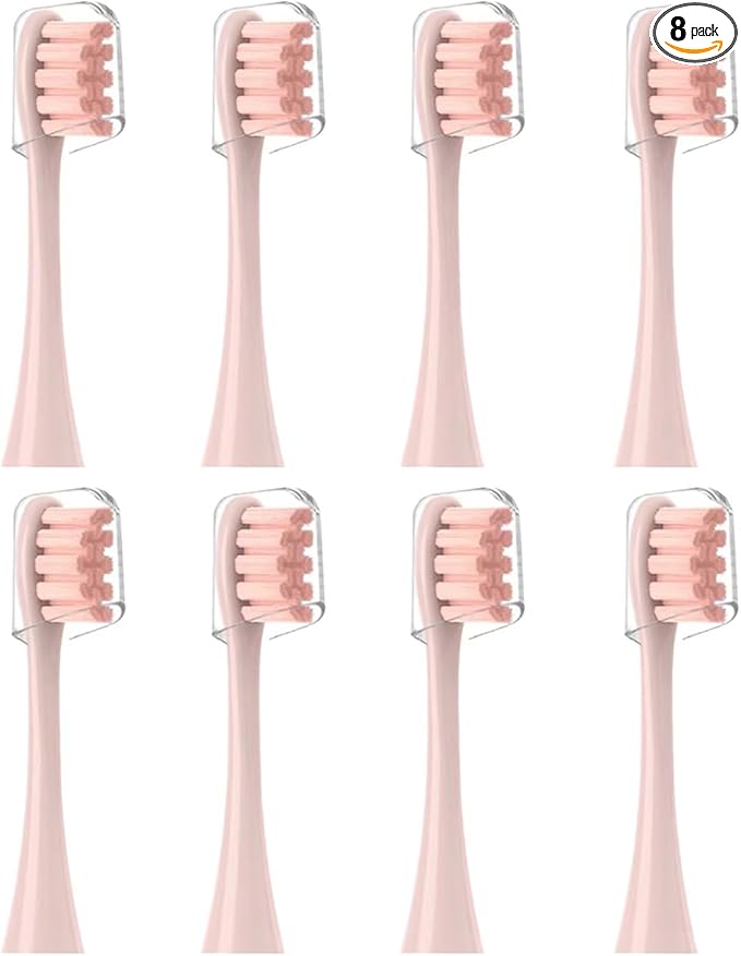 GTHUNDER 8Pcs Electric Toothbrush Heads Compatible with Oclean.with Hygienic Caps,Vacuum-Packed.Fits Adapted for All Oclean Models x pro Elite, X, X Pro,Flow,F1,Air 2 (Pink)
