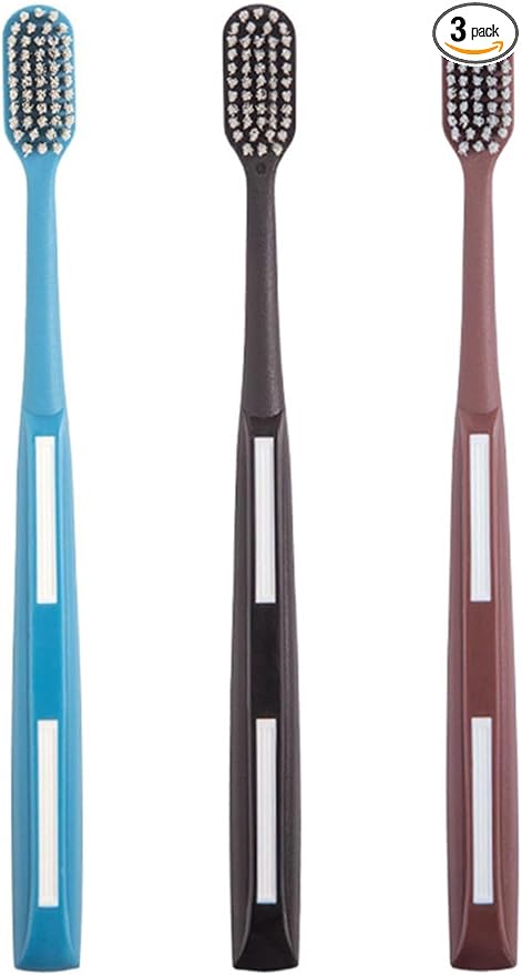 Adult Manual Hard-bristled Toothbrush with Cover, Wide Head Medium Size,for Cleaning Smoke Stain, Tartar, Coffee Stain, Tea Stain.【Hard Blue Brown Black toothbrushes,3 Count (Pack of 1)】