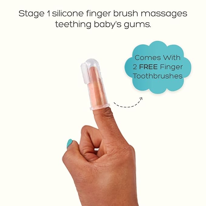grabease Baby Toothbrush Double-Sided - Training Set with Silicone Finger Brush & Toddler Toothbrush - Safety Tray & Soft Bristles - Pack of 2, Lavender/Yellow