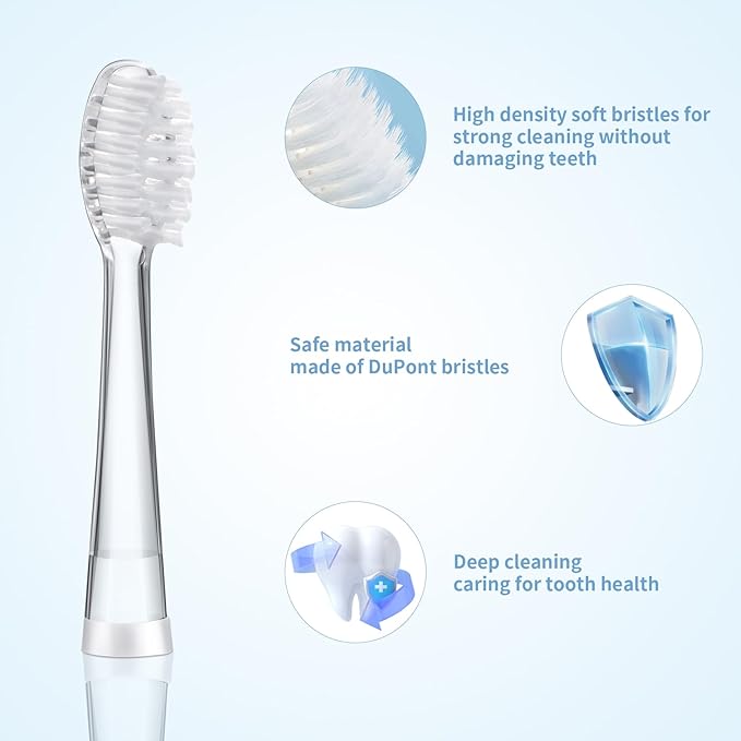 Kids Toothbrush Replacement Heads Compatible with Seago SG-513/SG-977/EK6, Compatible with Dada-Tech-BB1/977/K6,Compatible with Brush-Baby WildOnes/KIDZSONIC(18-36 Month)