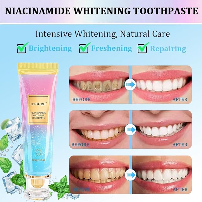 Utogru Niacinamide Whitening Toothpaste – Enamel Repair, Stain Removal, Fluoride-Free, 3.8oz