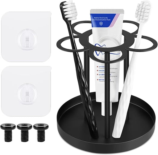 Countertop Toothbrush Holders for Bathroom,Black Toothbrush Holder 5 Brush Slots 1 Toothpaste Slot,Bathroom Countertop Organizer for Family, Kitchen, RV