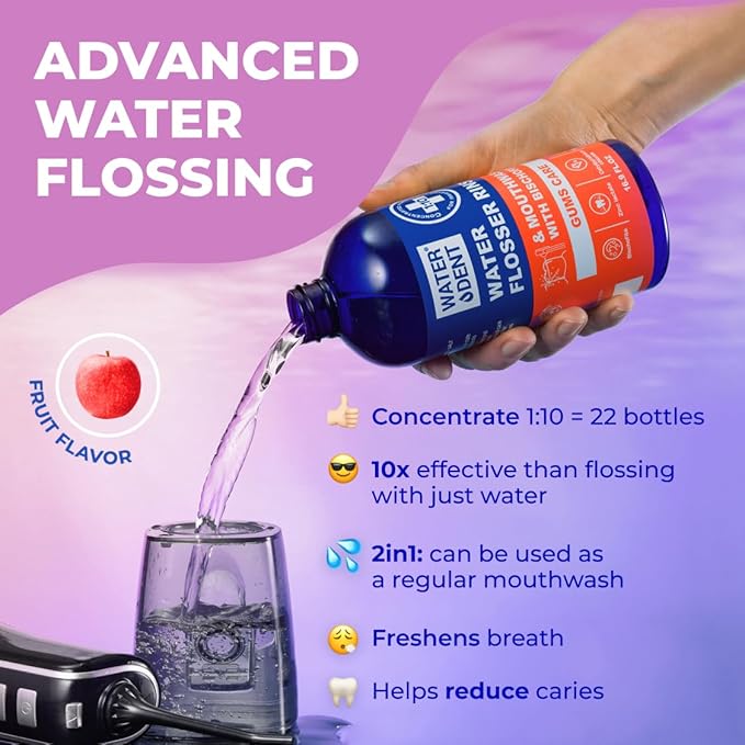 2 Pack Concentrated Water flosser Rinse & Mouthwash, Add to Oral irrigator, Apple Mint & Mint Flavor, Alcohol and Fluoride Free, Made in USA, Gum & Teeth Care