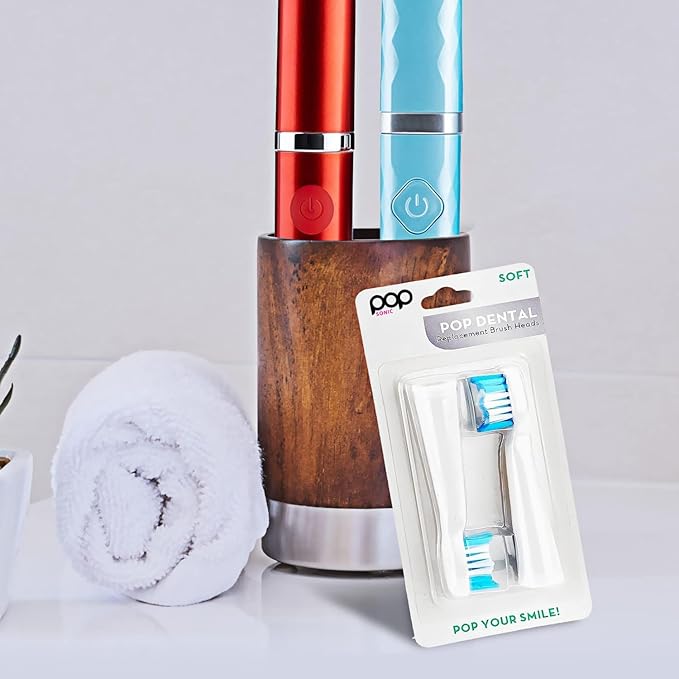 Pop Sonic Replacement Electronic Toothbrush Heads, Compatible with Go Sonic, USB, Pro Sonic Toothbrushes w/Soft Dupont Tynex Nylon Bristles, 2-Pack