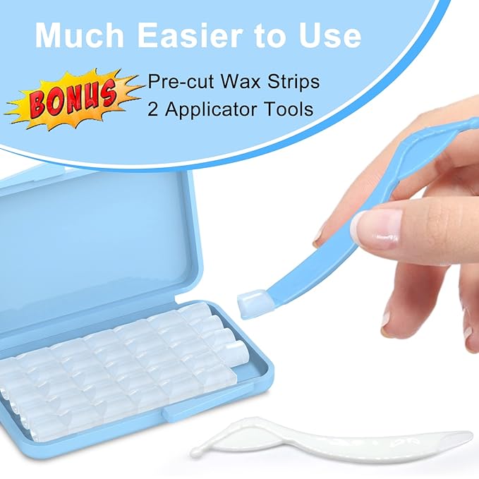 Braces Wax, Premium 50 Precut Orthodontic Wax Strips 350+ Dots, Blue Cases, w/Storage Box & 2 Applicator Tools, Food-Grade Dental Wax for Braces - Stick Better (Mint+Aloe Vera +Vitamin E)