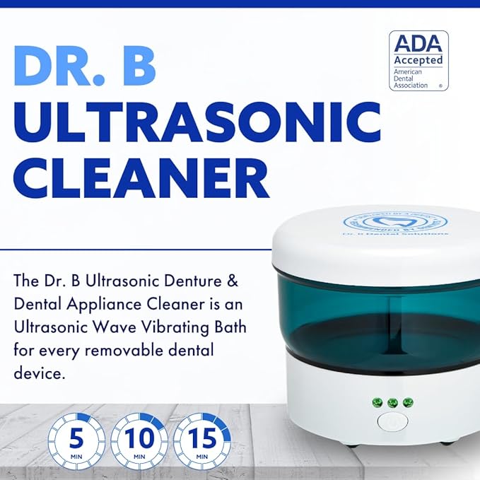 Dr. B Dental Solutions Ultrasonic Cleaner – Efficient Dental Cleaner with High-Frequency Waves for Removing Debris and Stains from Dentures, Night Guards, Retainers, and Aligners