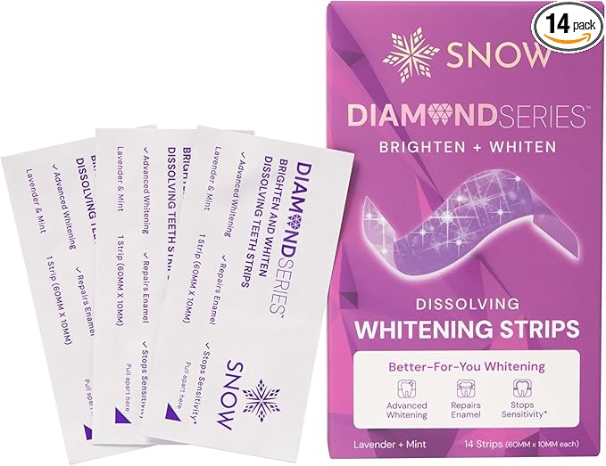 Snow Diamond Series Purple Whitening Strips - Dissolving Teeth Whitening Strips for Sensitive Teeth, Instant Brightening with Hydroxyapatite, Color-Correcting Purple Formula, 14 Count