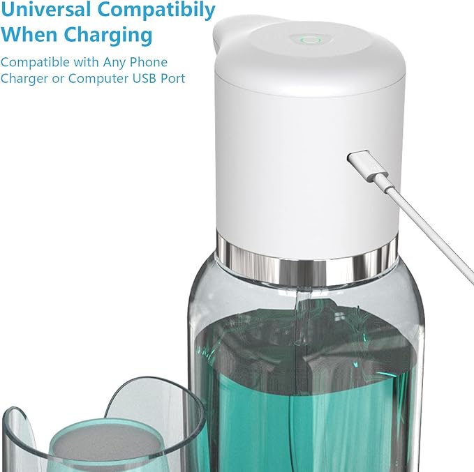Luvan Automatic Mouthwash Dispenser for Bathroom, 25oz(750ml) Smart Mouthwash Dispenser with Cup Holder, Infrared Sensor and 2 Dispensing Levels, Rechargable Mouth Pumb Dispenser for All Age Groups