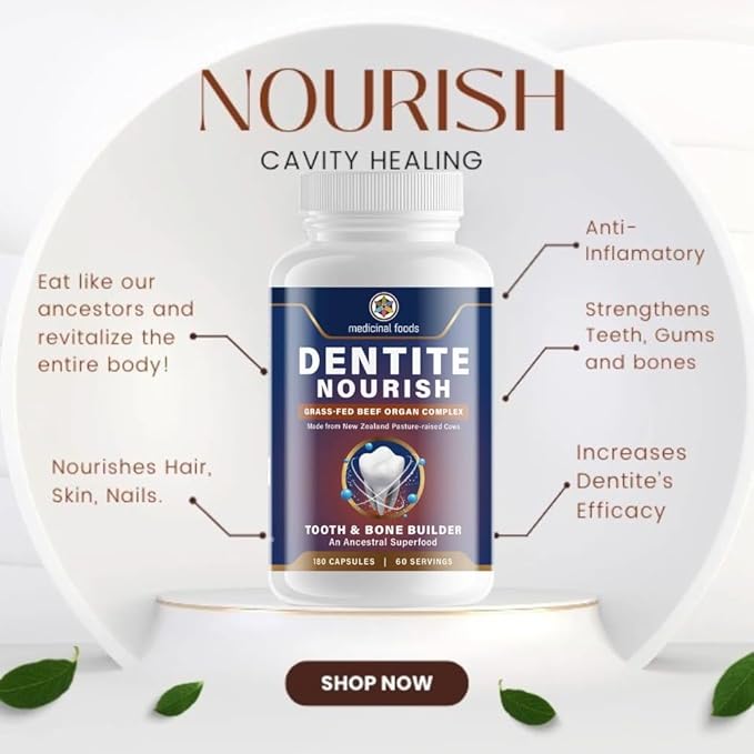 Medicinal Foods Dentite Nourish Tooth & Bone Builder | Ancestral Superfood for Enamel Repair & Bone Strength | Grass-Fed Beef Organ Complex | Build Healthy Teeth & Gums | 180 Capsules