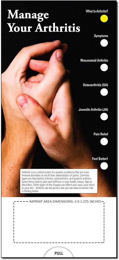 ZOCO - Manage Your Arthritis Slide Chart - Custom Promotional Item (Pack of 250) - Symptoms and Exercises - Doctor’s Office, Clinics, Pharmacies Handout, Brochure, Pamphlet - 3.75 x 8.5 in.