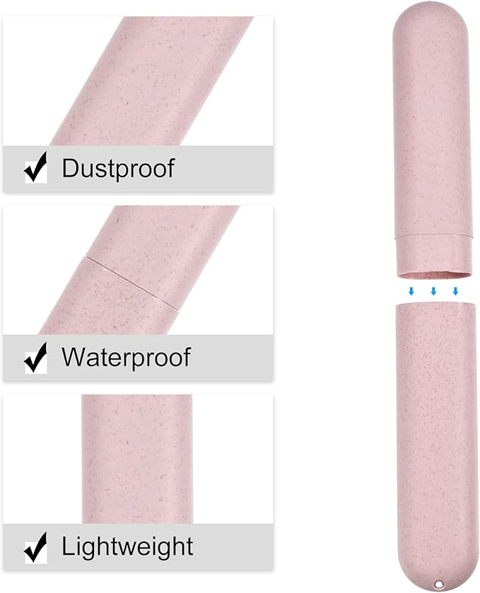 VOCOSTE 2pcs, Traveling Toothbrush Holders Case, PP Toothbrush Case for Travel Business, Beige, Pink, 8.07''x1.22''x0.83''
