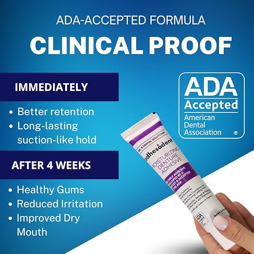 Dr. B Dental Solutions Adhesadent Moisturizing Denture Adhesive - Secure Denture Glue with Strong Grip & Natural Taste - Zinc-Free Dental Adhesive for Dentures - Travel Size 0.75 oz (4 Pack)