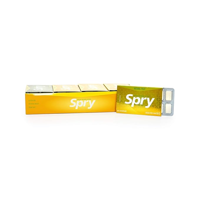Spry Fresh Natural Xylitol Chewing Gum Dental Defense System - Aspartame-Free, Sugar-Free, Non-GMO, Gluten-Free (Fresh Fruit, 10 Count Blister Cards - Pack of 20)