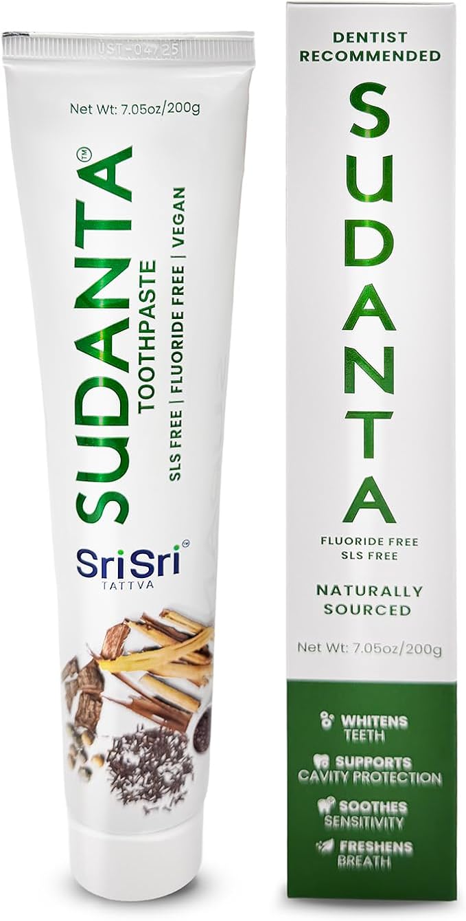 Sri Sri Tattva Sudanta Herbal Toothpaste for Oral Care Protection - Fluoride Free Ayurvedic Toothpaste to Strengthen Teeth and Gums Without Causing Sensitivity - All Natural, 200g (1 Pack)