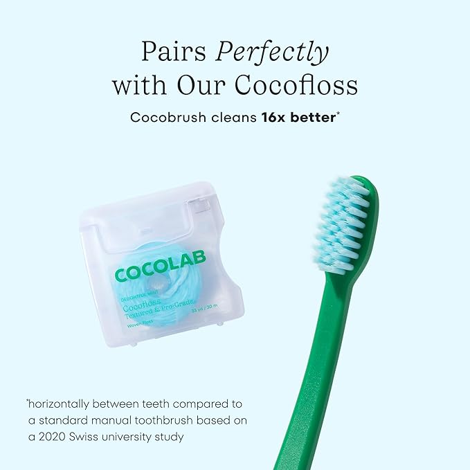 Cocolab Cocobrush, Ultra-Soft Manual Toothbrush, Dentist-Designed, Gentle on Gums, Made from Recycled Plastic, Pool Blue