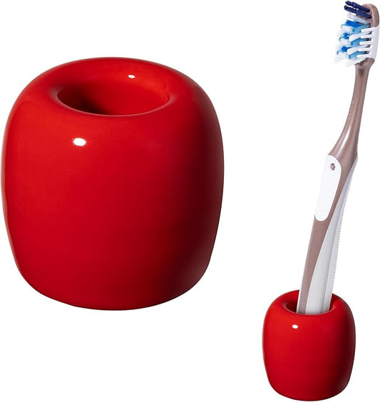 Urbanstrive Ceramic Toothbrush Holders for Bathrooms, Sleek Tooth Brush Holder Toothbrush Stand Tooth Brushing Holder, Portable Bathroom Accessories Organizer, Red, 1 Pack