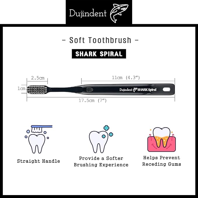 Toothbrush [Made in Korea] Shark Spiral Extra Soft Toothbrush for Plaque Removal, Gentle on Gums (1 Pack)