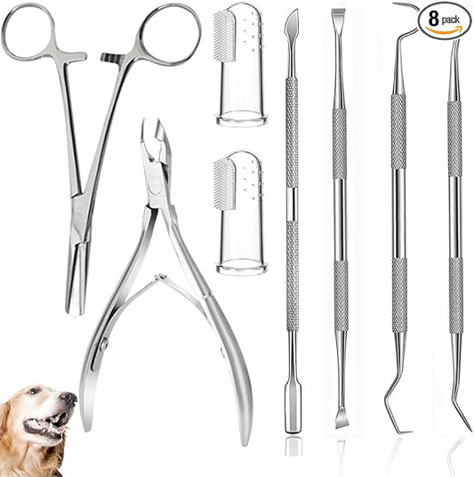 8 Pcs Dog Tartar Remover Pet Teeth Cleaning Tool, Cat Plaque Off Calculus Remover, Dog Tooth Scaler and Scraper, Stainless Steel Dental Forceps for Dogs and Cats Oral Care