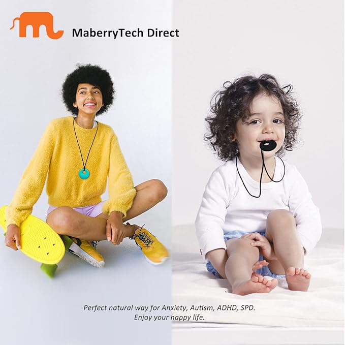 Chew Necklaces for Sensory Kids, Silicone Chewy Necklace Sensory 4 Pack for Boys Girls with Autism ADHD Anxiety Reduce Fidgeting, Oral Chew Toys for Kids and Adults Chewing, BPA Free
