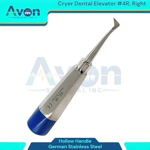 Root and Tooth Extraction Dental Cryer Elevator Pick, Sharp Angled Tip, Color-Coded Handle Ends | Autoclave-Safe German Stainless Steel Dental Instruments (1, #4R Cryer - Blue End)
