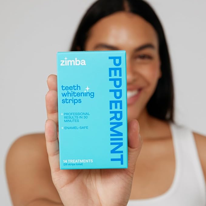 Zimba Peppermint & Coconut Teeth Whitening Strips for Teeth Sensitive, White Strips for Teeth Whitening, Teeth Whitener Stain Remover 28 White Strips Included Per Pack, 2 Pack (14 Day Treatment)