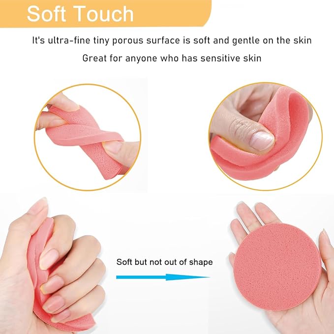 Compressed Facial Sponge,Reusable Makeup Blender 60 Count,Soft Round Wash Sponges for Estheticians Makeup Removal,Face Cleansing Exfoliating Compress Spa Pads for Women,Coral Pink