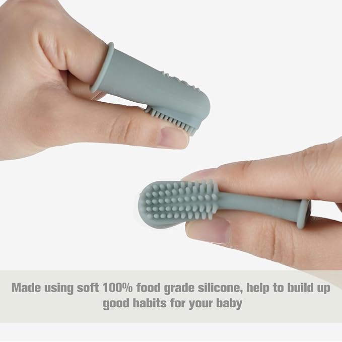 haakaa Silicone Baby Finger Toothbrush, Oral Care for Infants&Babies&Toddlers&Kids, Soft Food Grade Silicone, 0 Months+, 2 Pack, Pea Green