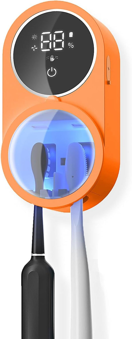 Toothbrush Holder and Cleaner Razor Holder/Dryer Light Cleaning and Air Drying Automatic Ratating Cover Rechargeable Wall Mounted for Bathroom Portable for Trip