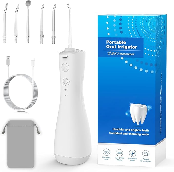 Power Water Flossers for Teeth Cleaning and Flossing, Water Dental Flosser Teeth Pick - Cordless Portable 6 Modes Oral Irrigator Dental, Rechargeable Travel Irrigation Cleaner IPX7 Waterproof (White)
