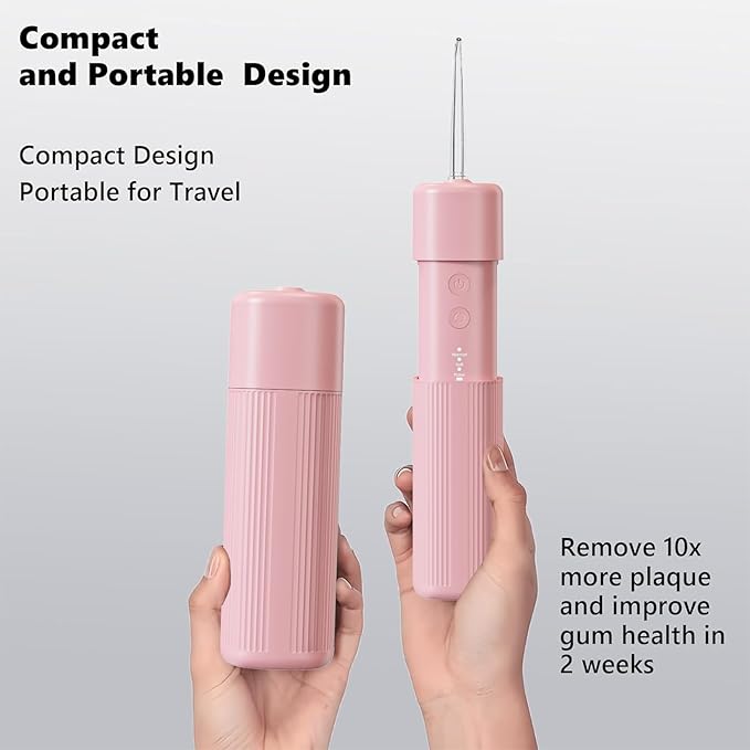 Portable Mini Water Flosser, Oral Irrigator Water Teeth Cleaner Pick with Telescopic Water Tank,3 Modes & IPX7 Waterproof, Home & Travel (Pink)