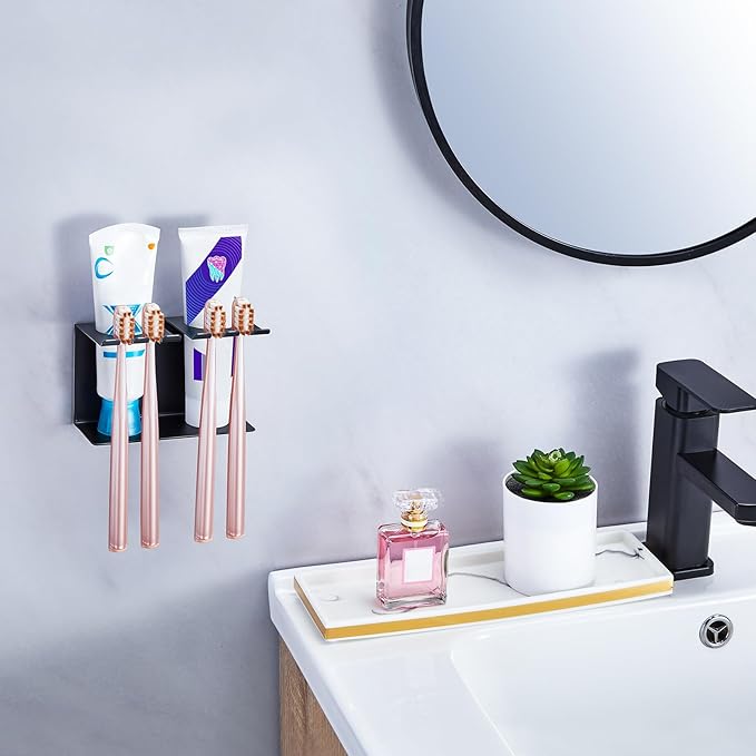 Toothbrush Head Holders, Electric Tooth Brush Head Holder, Wall Mounted Toothpaste Holder for Bathrooms Shower, Adhesive Tooth Brushing Holder Razor Holder Organizer Storage (Black)