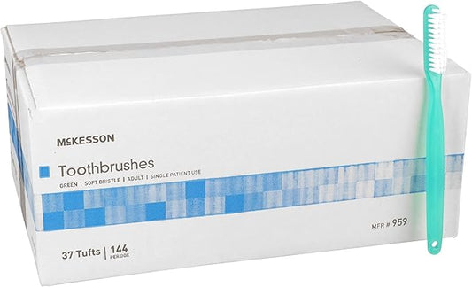 McKesson Toothbrush, Soft Bristle, Single Use/Disposable, Green, 144 Count, 10 Packs, 1440 Total