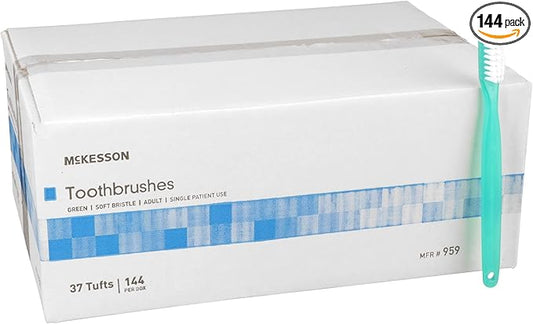 McKesson Toothbrush, Soft Bristle, Single Use/Disposable, Green, 144 Count, 1 Pack