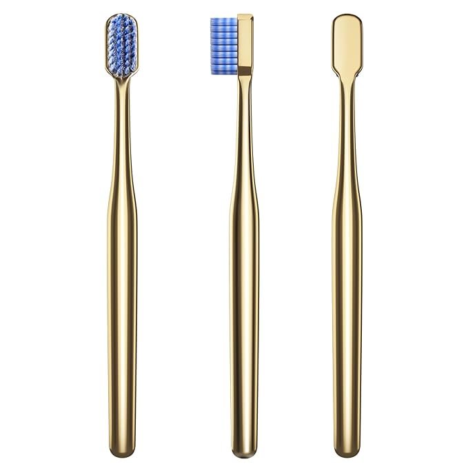 Z-VAPRESS Luxury Gold Color Toothbrush with Super Soft Charcoal Bristles - Good Gift for Home, Guests and Travel