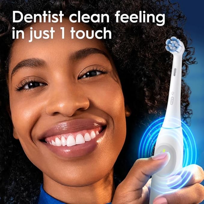 Oral-B iO Simple Clean Rechargeable Electric Powered Toothbrush, Pure White with 1 Gentle Care Brush Head and 1 White Travel Case - Automatic Pressure Sensor to Protect Gums - 3 Modes -2 Min Timer