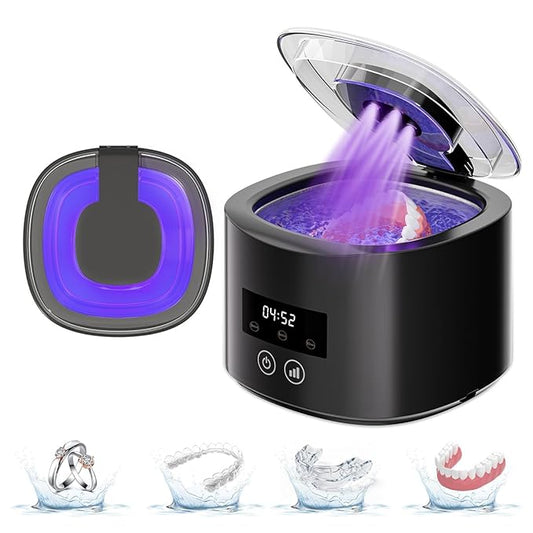 Ultrasonic denture cleaner, Retainer Cleaner Machine for Dentures, Mouth Guards, Braces, Toothbrush Heads, Jewelry, 45kHz Retainer Cleaning, 3 Modes for All Denture Appliances (Black)
