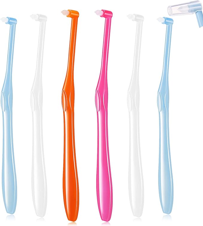 Patelai 6 Pieces End Tuft Toothbrush Single Tufted Toothbrush Soft Interdental Brushes Tooth Stain Remover for Implants Teeth Detail Cleaning Tooth Stain (Bright Colors)