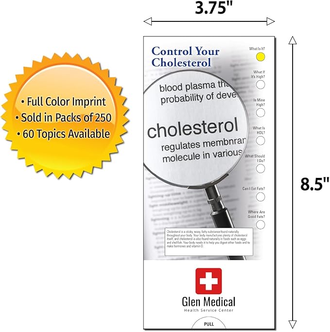 ZOCO - Control Your Cholesterol Slide Chart - Custom Promotional Item (Pack of 250) - HDL Instruction Guide, Brochure, Pamphlet - Doctor’s Office, Clinics, Pharmacies Handout - 3.75 x 8.5 in.