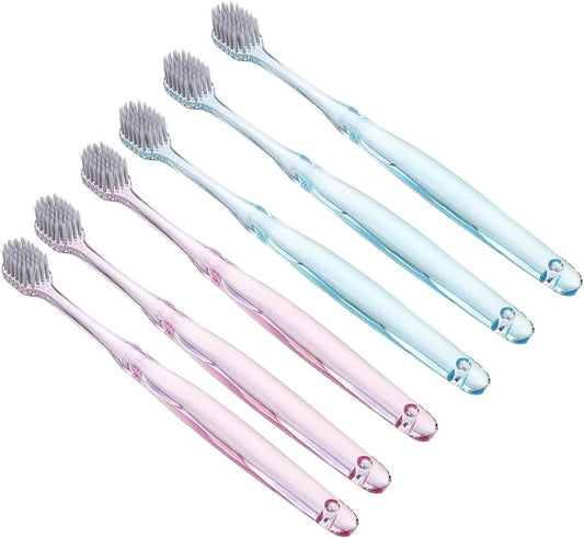 SMASOLO Crystal Toothbrush Set 6Pcs with Silver Ion Soft Bristles Wide Head Oral Care Toothbrushes for Adults Travel Use (Green Pink, 3Pcs Each)