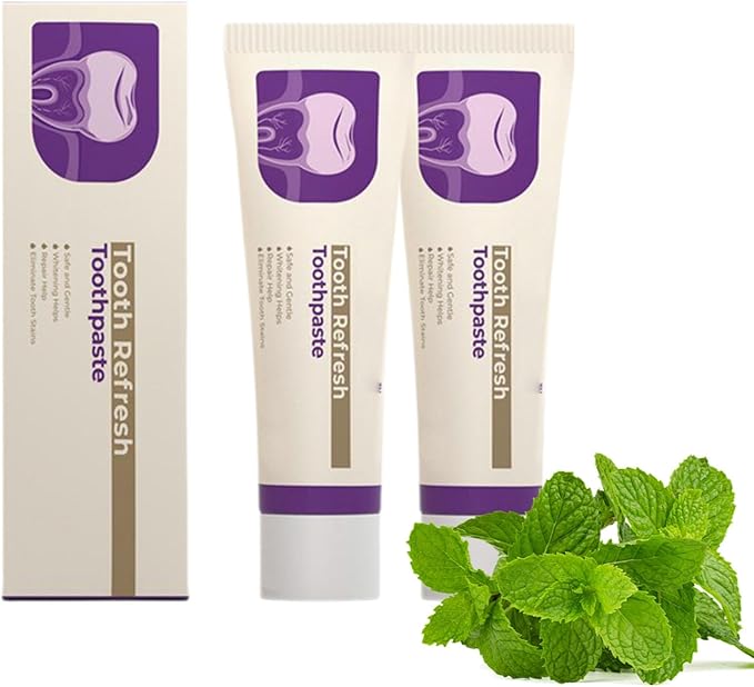 Tooth Refresh Toothpaste, Fresh Breath Whitening Formula, Natural Oral Care with Enamel Repair, Removes Coffee Tea Wine Stains, Deep Cleaning, 3.5 Oz (2 pcs)