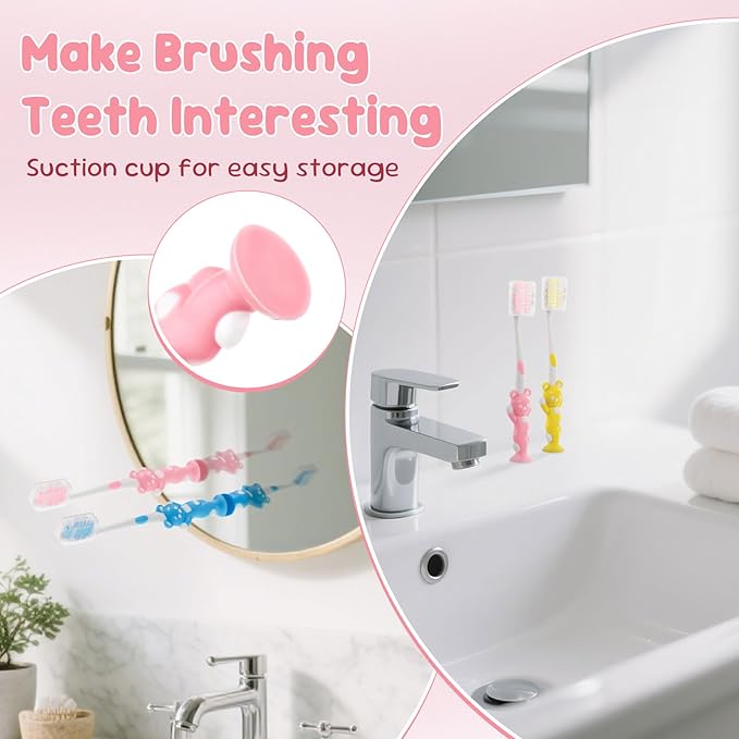 Toothbrushes for Kids In Bulk, Individually Wrapped Disposable Toothbrush Cute Manual Soft Bristles Children Toothbrush With Cover Suction Cup Toddler Toiletries Set for Home/School/Travel (8 Pack)